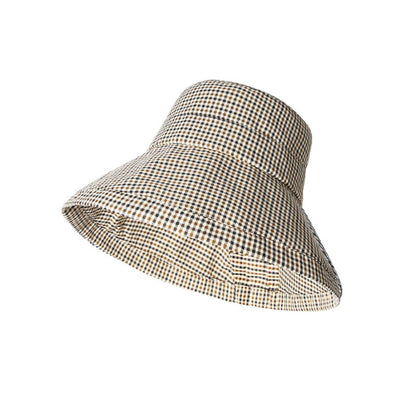 Gingham Pattern Wide Brim Bucket Hat