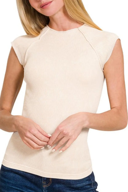 Zenana Stone Washed Ribbed Seamless Top