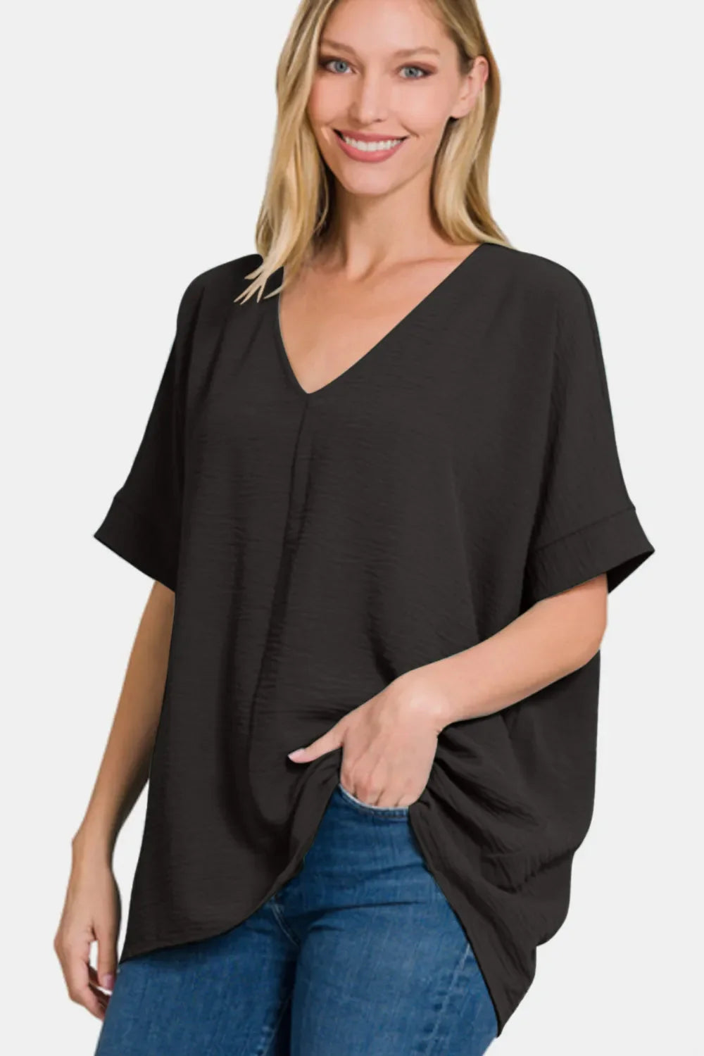 Zenana Full Size V-Neck Short Sleeve Top