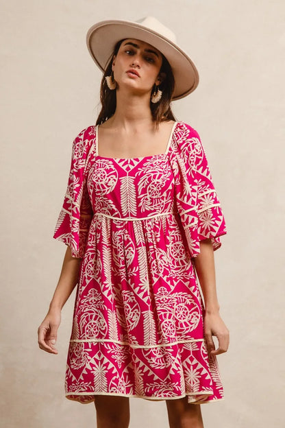 BiBi Aztec Woven Printed Contrast Binding Dress