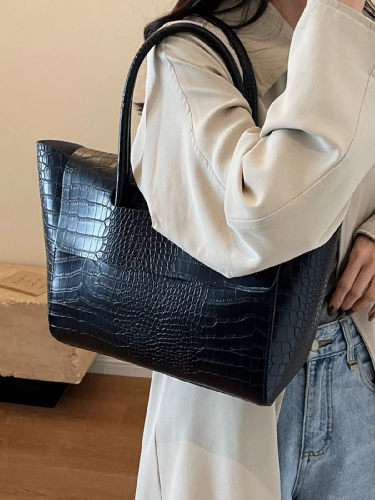 Crocodile Embossed Tote Bag