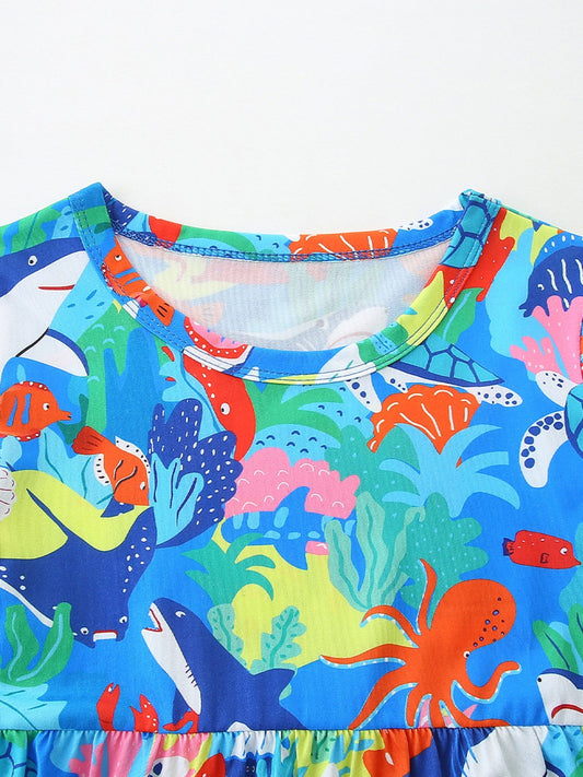 Children's Ocean Print Round Neck Casual Dress
