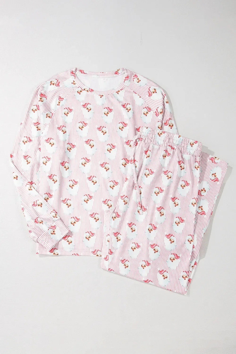Santa Print Long Sleeve Top and Pants Lounge Set