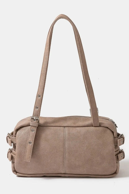 Fame Multi Grommet Belt Strap Rustic Rectangular Hand Bag
