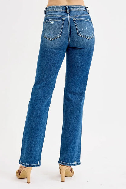 RISEN Full Size Tummy Control High Rise Straight Distressed Jeans Plus Size