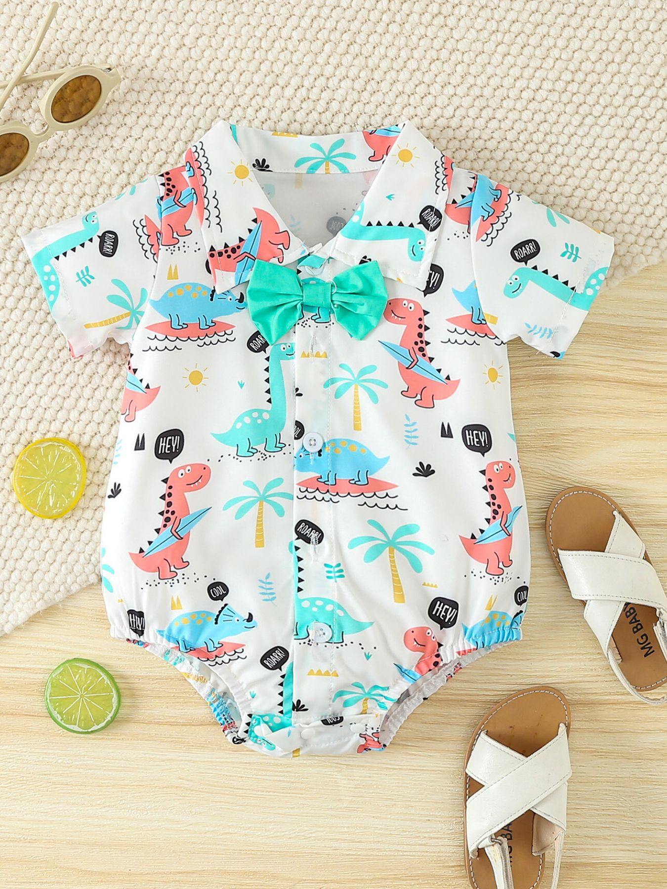 Children's Dinosaur Print Bodysuit & Suspender Shorts Set