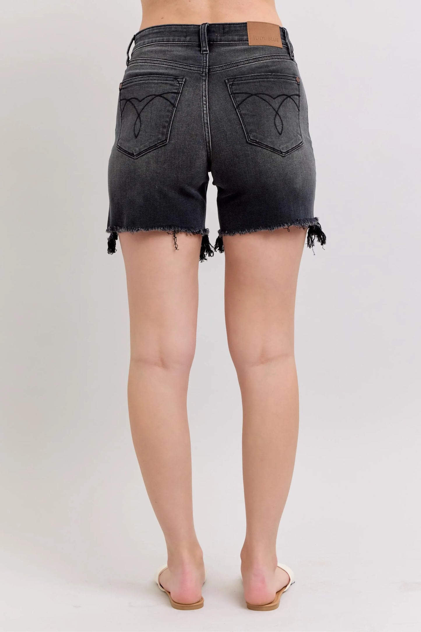 Judy Blue Full Size Long Cut Off 2 Button Dad Denim Shorts Plus Size