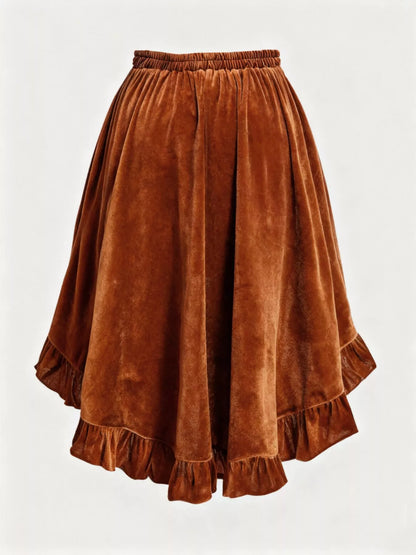 Plus Size Ruffled Velvet Elastic Waist Skirt