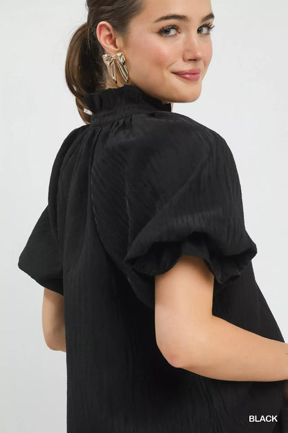 Umgee Textured Puff Sleeve Split Neck Top