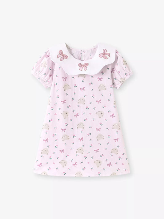 Children's Bow Print Peter Pan Collar Dress