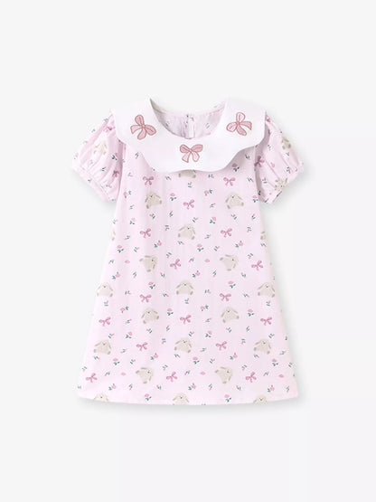 Children's Bow Print Peter Pan Collar Dress