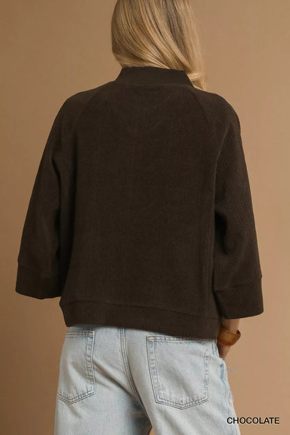 Umgee Textured Knit V-Neck Top