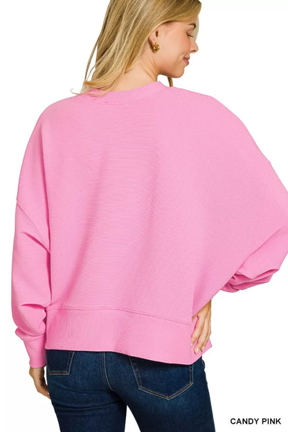 Zenana Ribbed Round Neck Pullover and Shorts Set