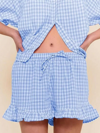 Gingham Ruffle Trim Top and Shorts Set