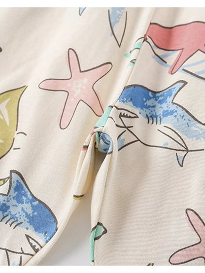 Children's Ocean Print Round Neck Tee and Shorts Set