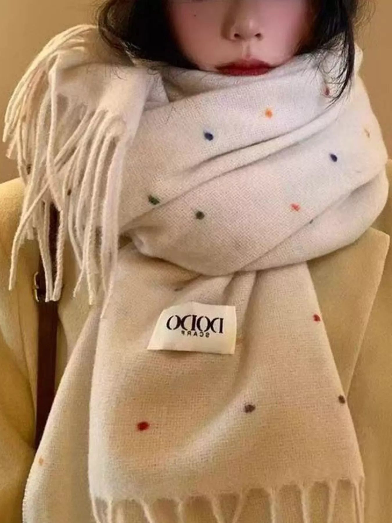 Polka Dot Fringe Scarf