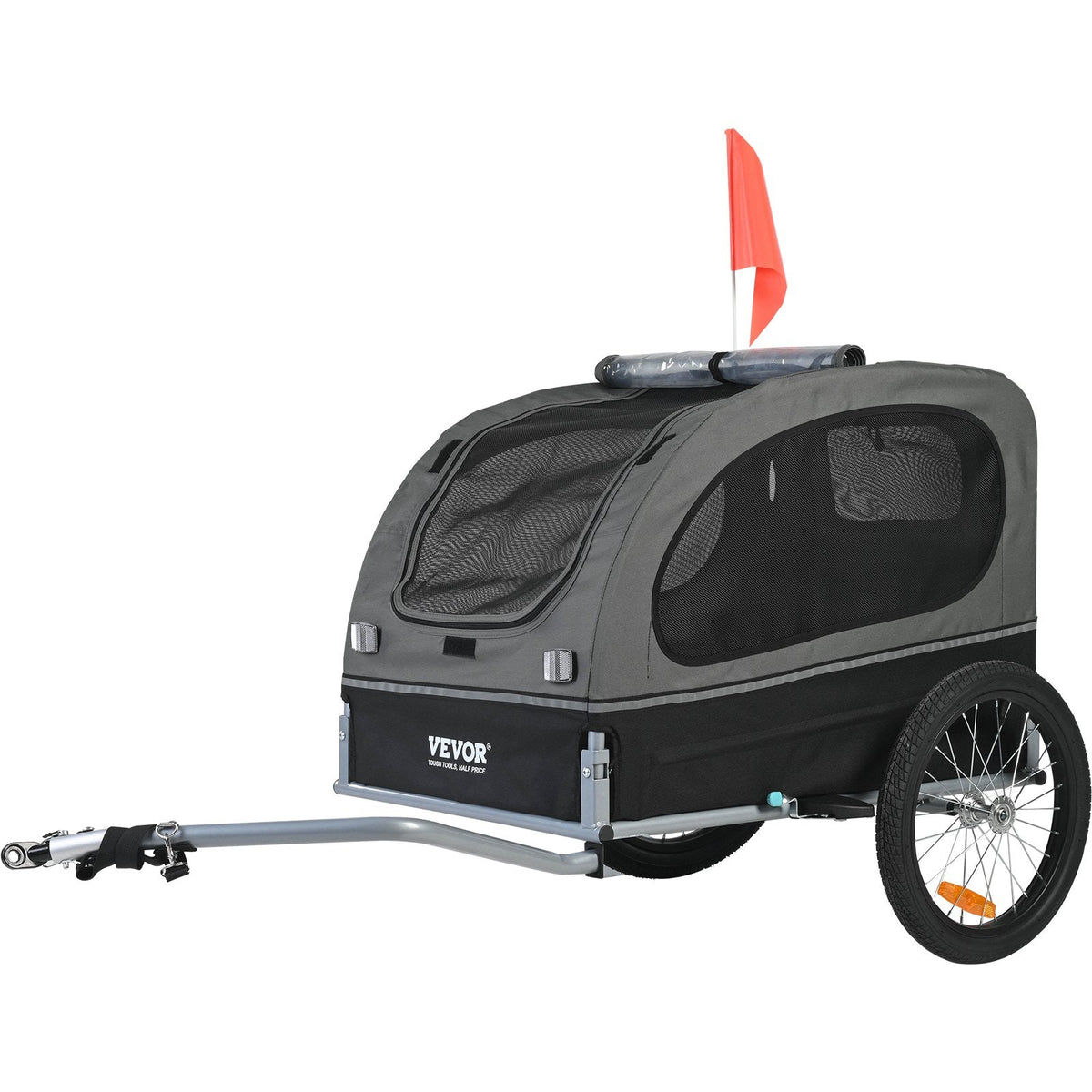Dog Bike Trailer, Supports Up To 88 Lbs, Pet Cart Bicycle Carrier, Easy Folding Frame With Quick Release Wheels, Universal Bicycle Coupler, Reflectors, Flag, Collapsible To Store, BlackGray