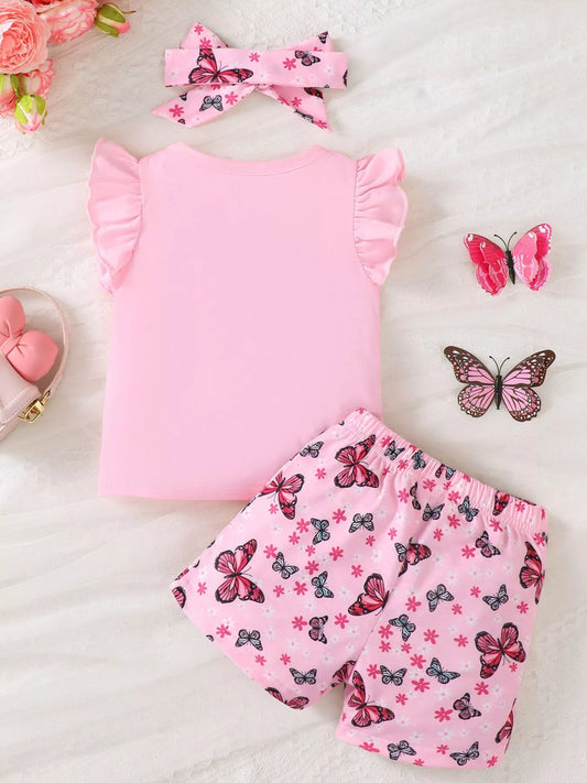 Children's Little Sister Butterfly Print Ruffle Trim Set