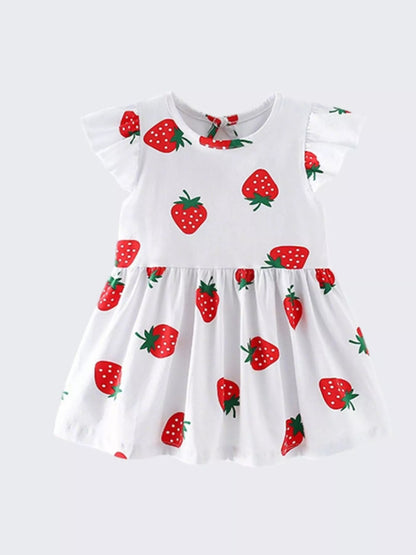 Children's Strawberry Print Ruffle Sleeve Casual Dress