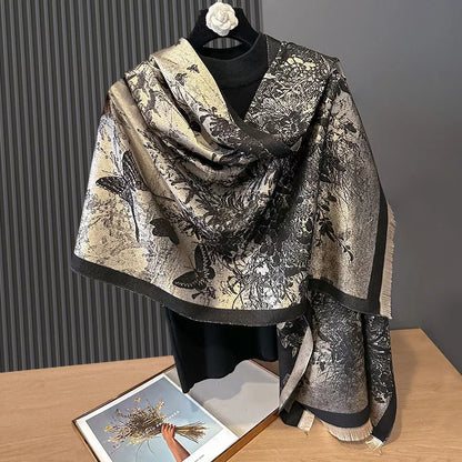 Butterfly Print Raw Hem Scarf