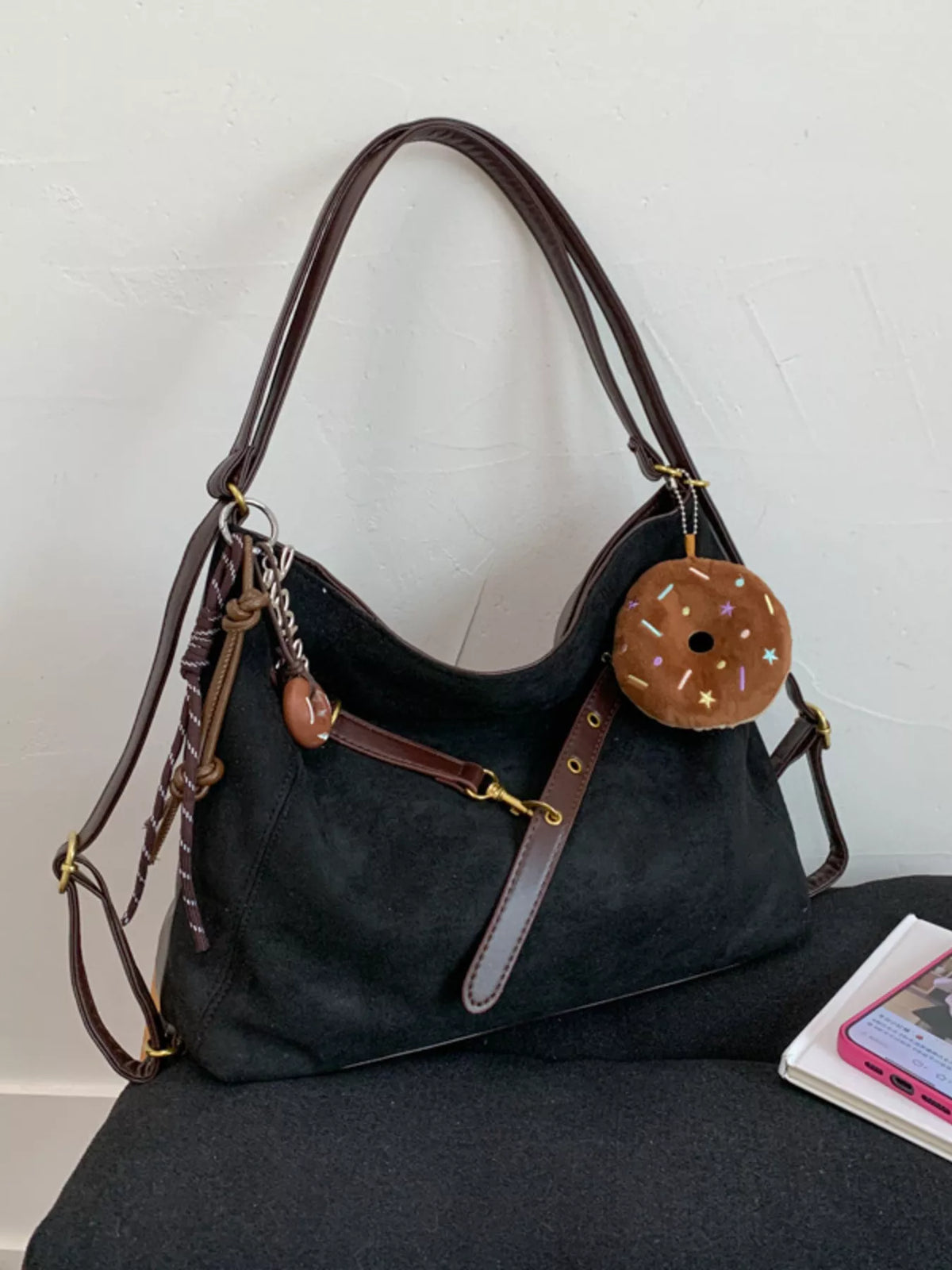 Adjustable Strap Handbag with Charm