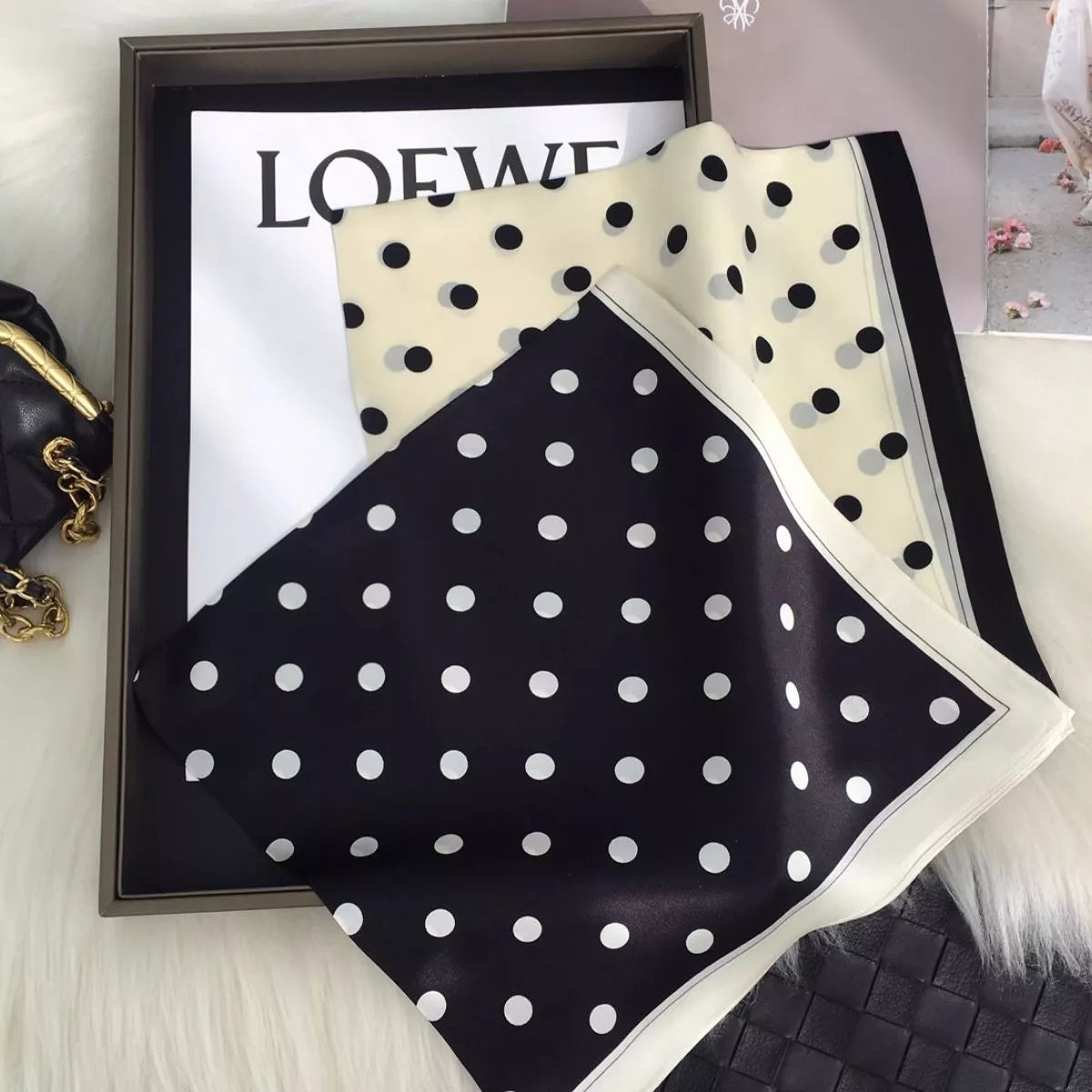 Elegant Polka Dot Silk Scarf