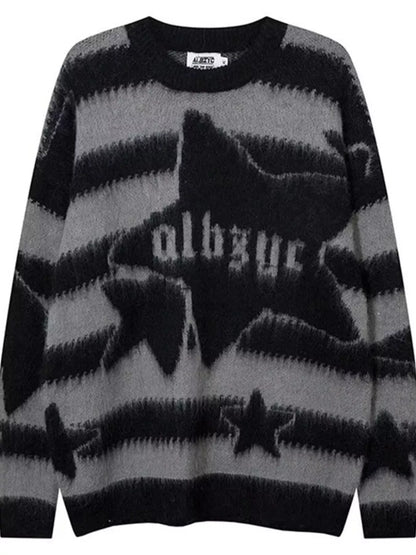 Men's Star Pattern Striped Knit Sweater