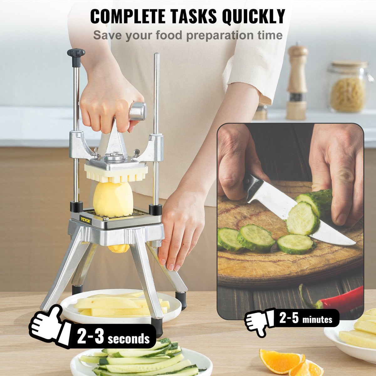 Commercial Vegetable Fruit Chopper, Stainless Steel French Fry Cutter With 4 Blades