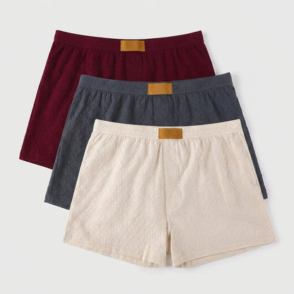 Mens Solid-color Mid-rise Textured Soft Boxer Briefs