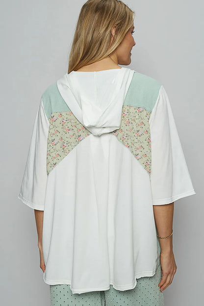 POL Lace-Up Hooded T-Shirt with Paisley Panel Detail