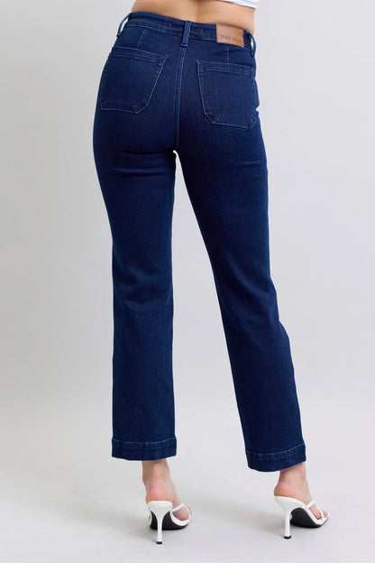 Judy Blue Full Size Hw Work Wear Knee Patch Straight Jeans Plus Size