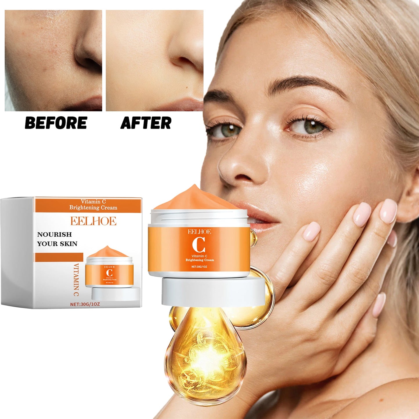 EELHOE Vitamin C Brightening Cream, Improve Drying To Reduce Fine Lines Held Acne Moist Brightens The Face Cream