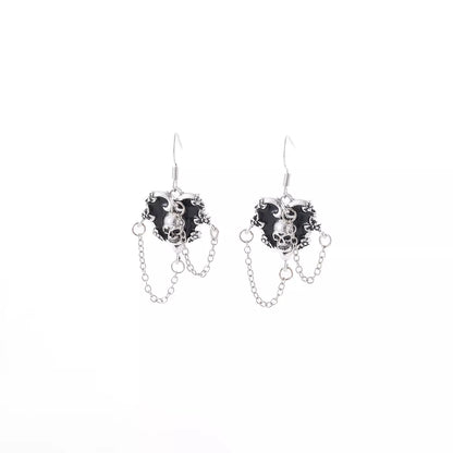 Halloween Alloy Heart Skull Earrings with Chain Detail
