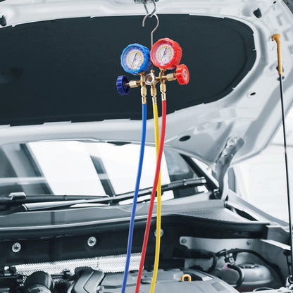 VEVOR AC Gauge Set - 3 Way AC Manifold Gauge Set For R134A R22 R12 R502 Refrigerant, Freon Gauges With 5ft Hoses, Couplers, Can Tap Works On Car Auto Freon Charging And Evacuation