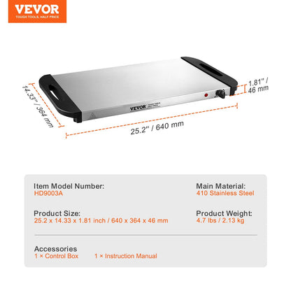 VEVOR Electric Warming Tray Buffet Food Warming  Temp Control Stainless Steel