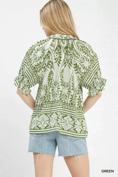 Umgee Two Tone Boarder Print Top