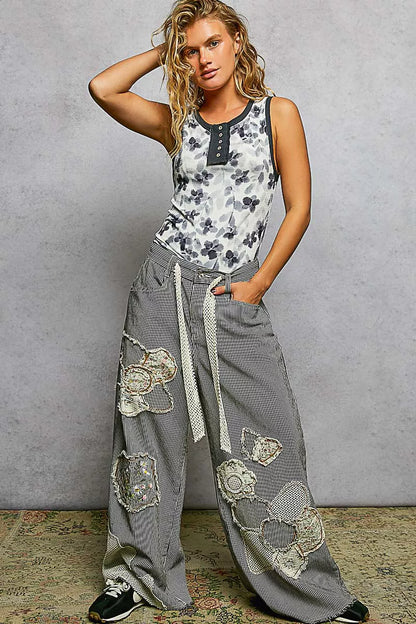 POL Floral Round Neck Cropped Ribbed Tank