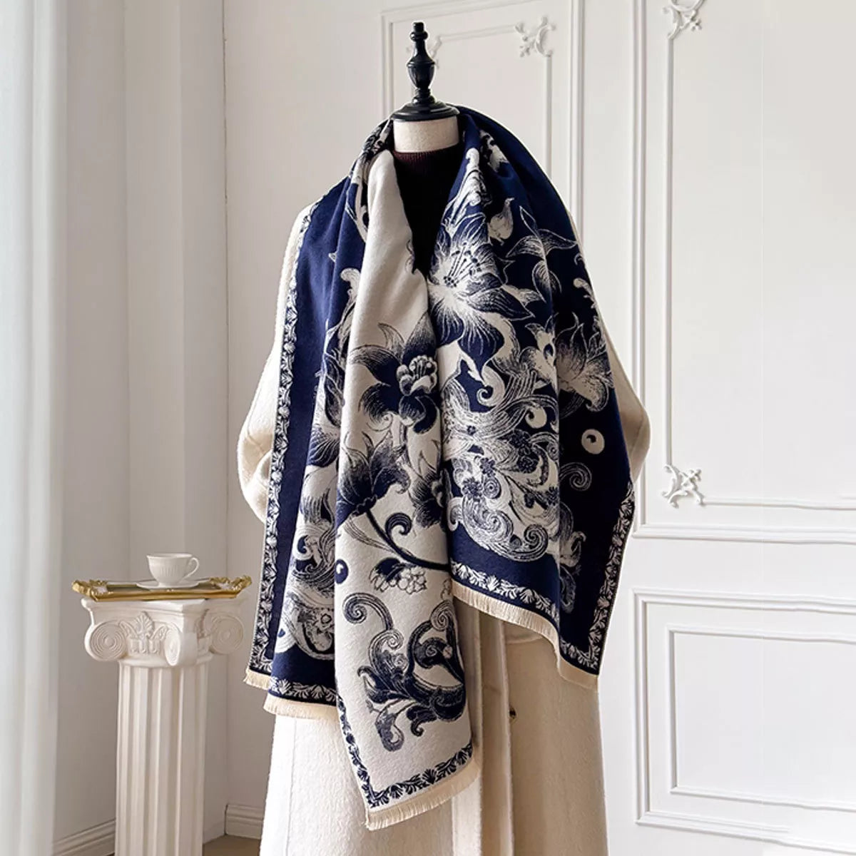 Floral Raw Hem Winter Scarf