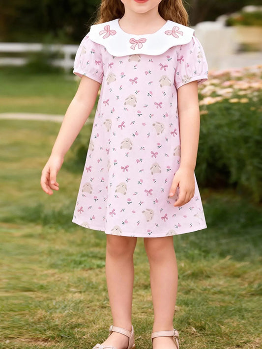Children's Bow Print Peter Pan Collar Dress