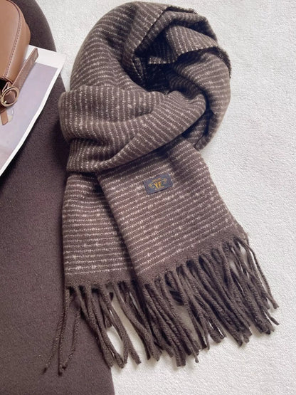 Warm Striped Tassel Scarf