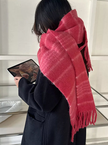 Cozy Striped Fringe Hem Scarf