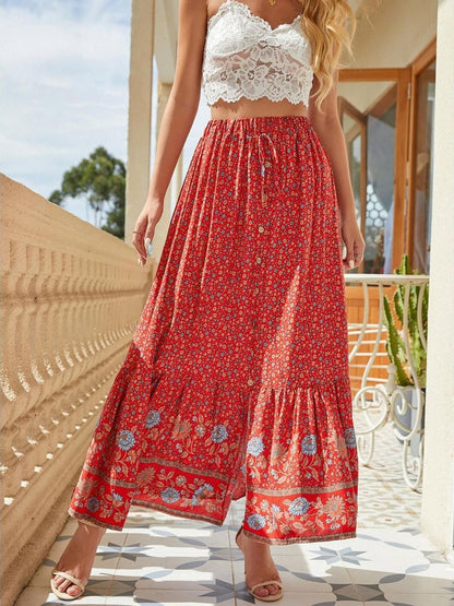 Floral Print Slit Skirt