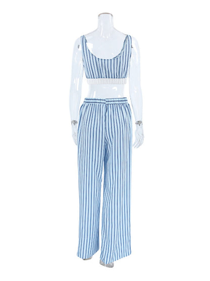 Striped Cami & Shirt and Pants Lounge Set