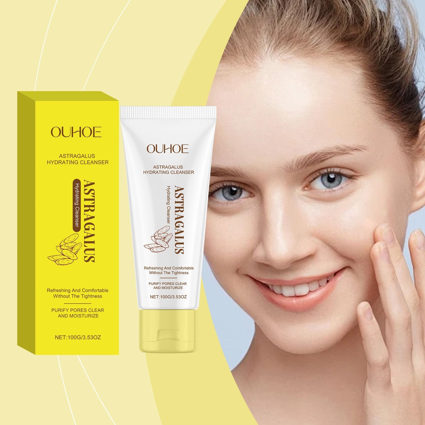 OUHOE Astragalus Cleanser, Gently Cleanses Facial Skin With Refreshing, Moisturizing And Hydrating Facial Cleanser