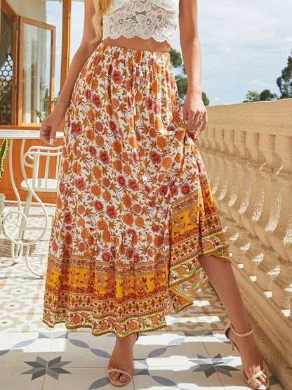 Floral Print Slit Skirt