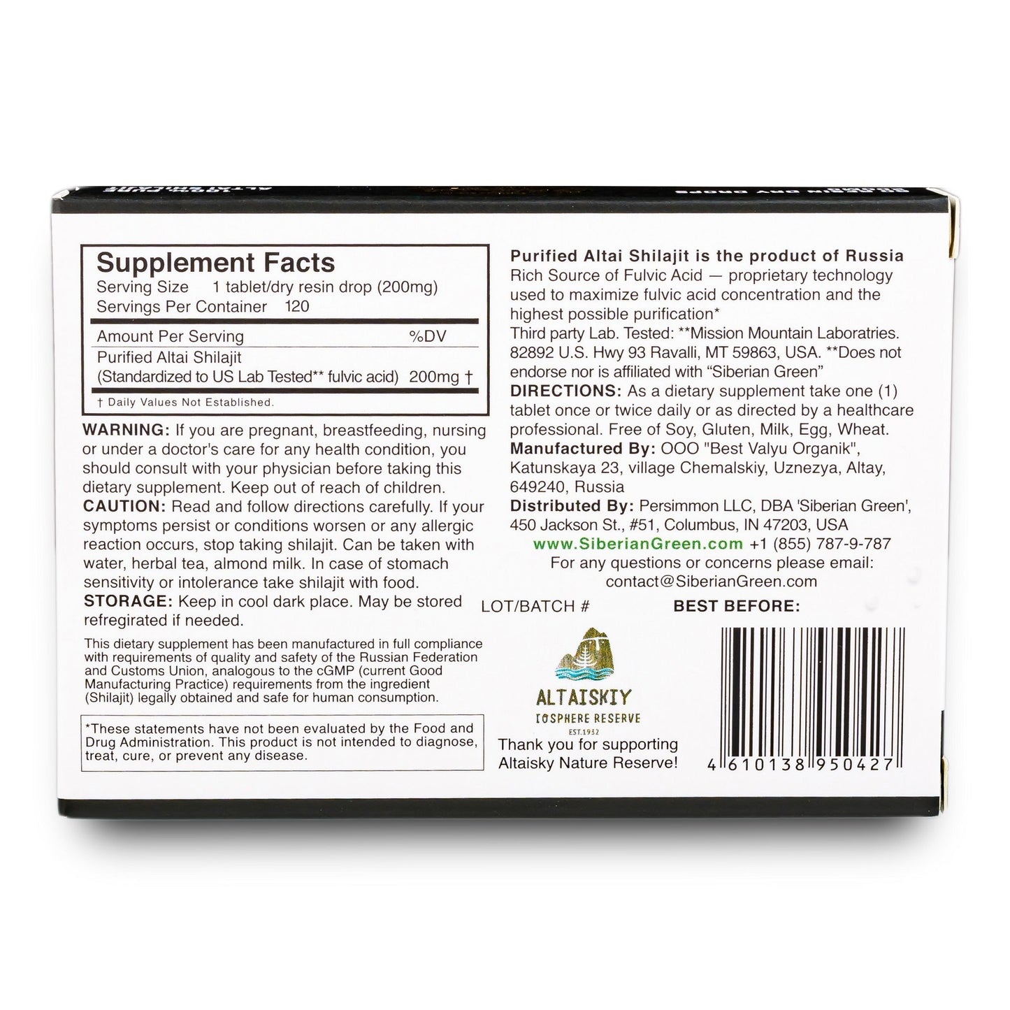 Shilajit 120 Dry Drops: Altai Golden Mountains Shilajit by Siberian Green