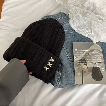 Knitted Beanie Hat with Embroidered Detail