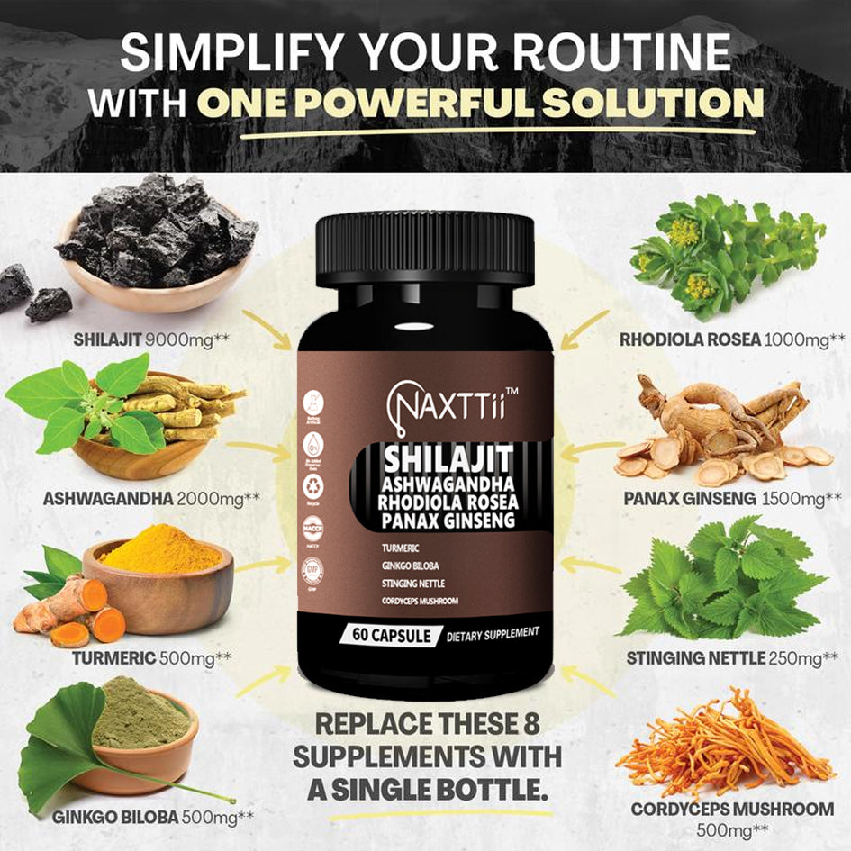 Shilajit Energy Support Capsules 60 Count Bottle Boost Immunity Natural Detox Support