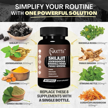 Shilajit Energy Support Capsules 60 Count Bottle Boost Immunity Natural Detox Support