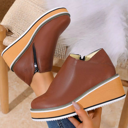 Round Toe Wedge Ankle Boots